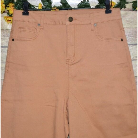 NWT Mud Pie Women's Crawford Wide Leg Jeans Raw Hem Ladies L Brown High Rise - Picture 2 of 11